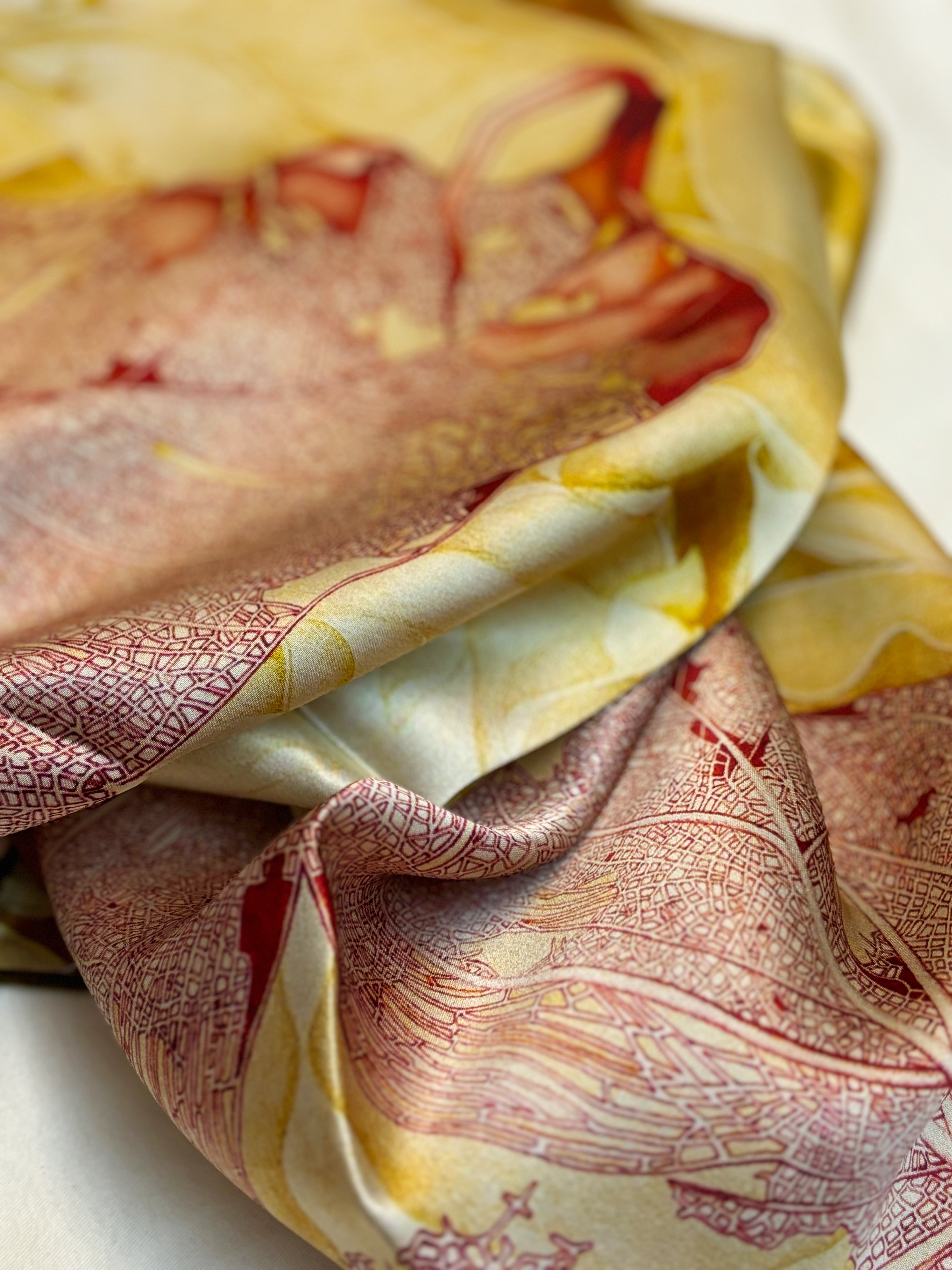 One Leaf One Bodhi Illustrated Silk Scarf (Medium) | 100% Mulberry Silk