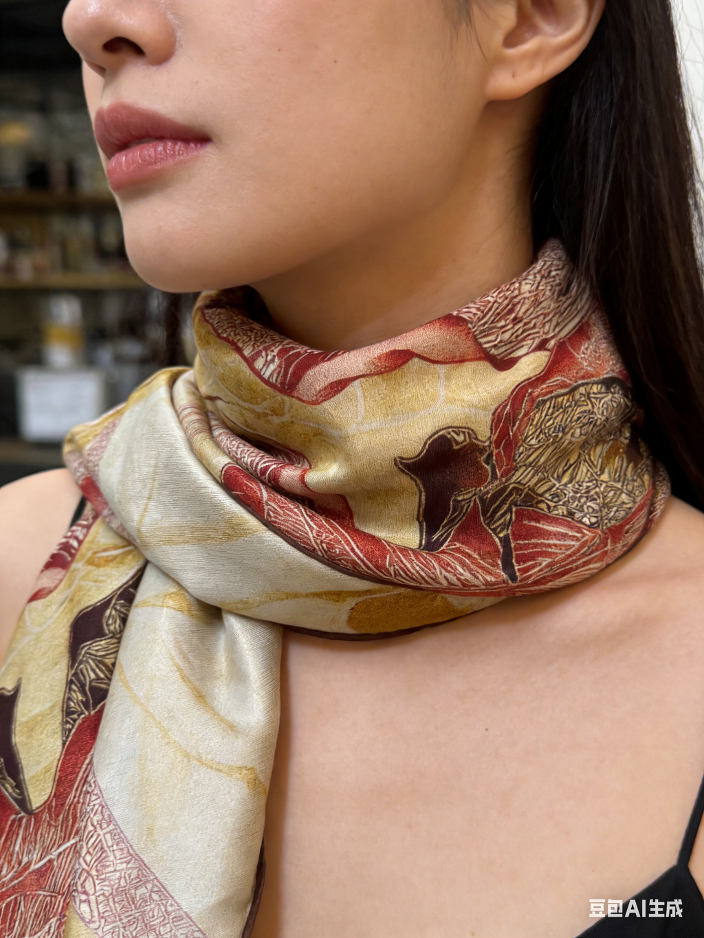 One Leaf One Bodhi Illustrated Silk Scarf (Large) | 100% Mulberry Silk