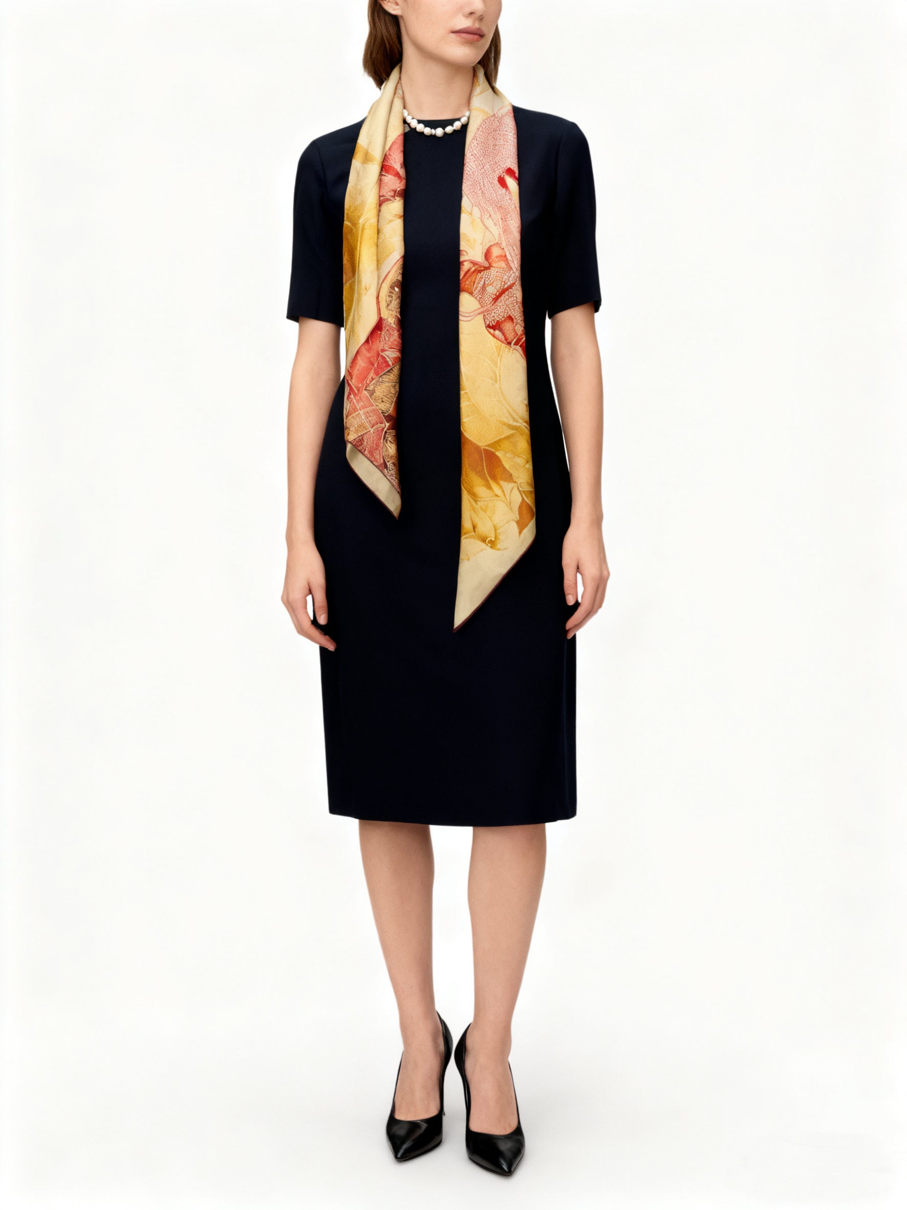 One Leaf One Bodhi Illustrated Silk Scarf (Large) | 100% Mulberry Silk