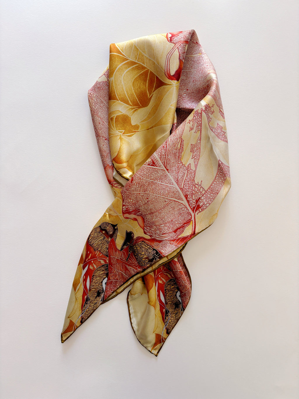 One Leaf One Bodhi Illustrated Silk Scarf (Medium) | 100% Mulberry Silk