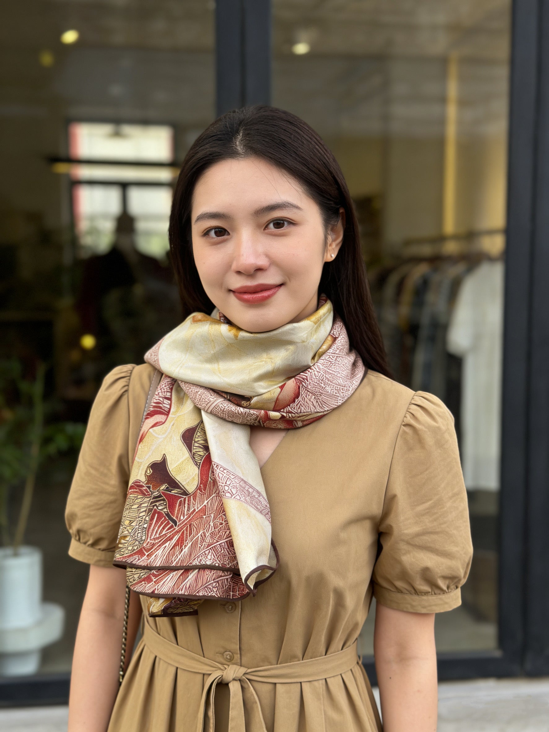 One Leaf One Bodhi Illustrated Silk Scarf (Medium) | 100% Mulberry Silk