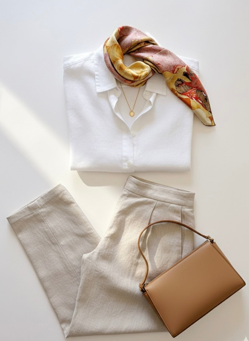 One Leaf One Bodhi Illustrated Silk Scarf (Medium) | 100% Mulberry Silk