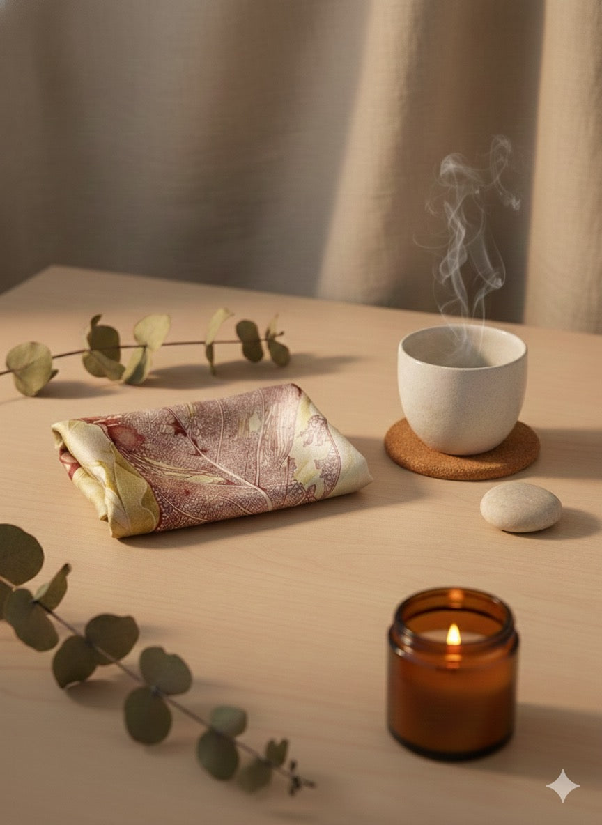 One Leaf One Bodhi Illustrated Silk Scarf (Large) | 100% Mulberry Silk