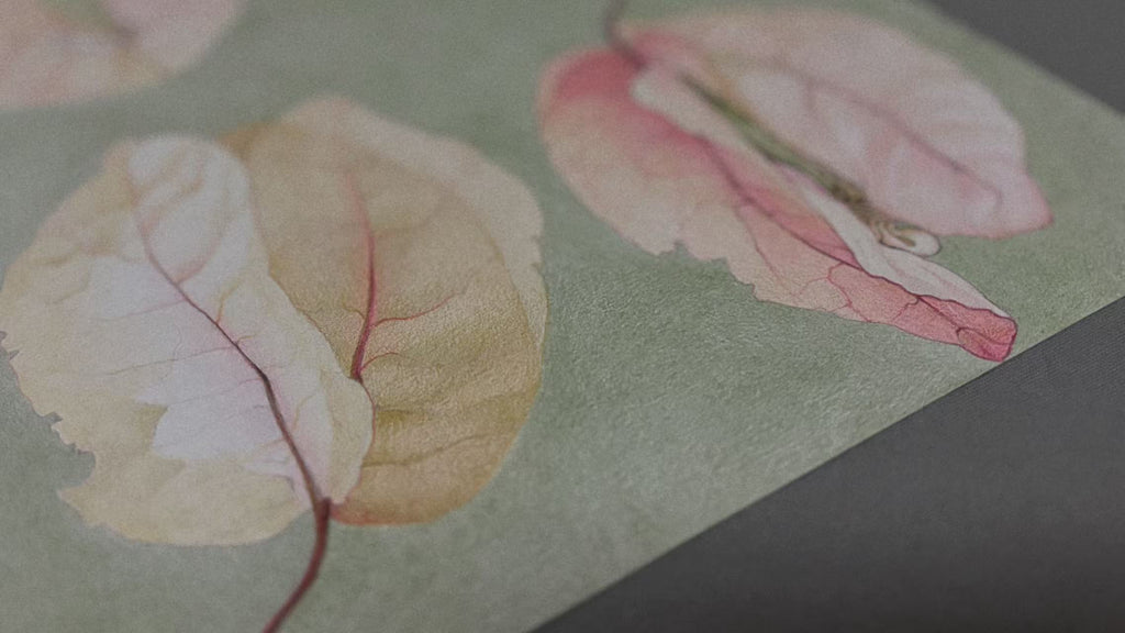 Detailed texture of To Where Petals Return - Fine art botanical illustration by Momotanger - Close-up of delicate leaf veins