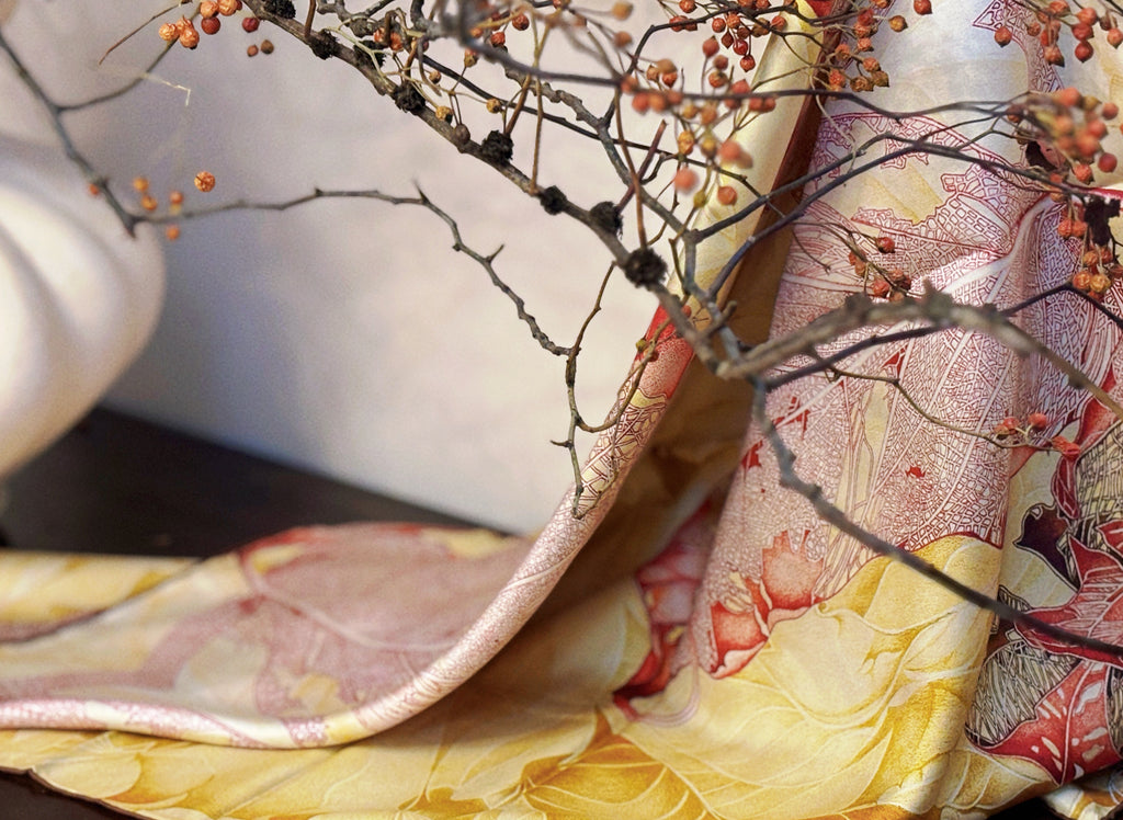 One Leaf One Bodhi Illustrated Silk Scarf (Medium) | 100% Mulberry Silk