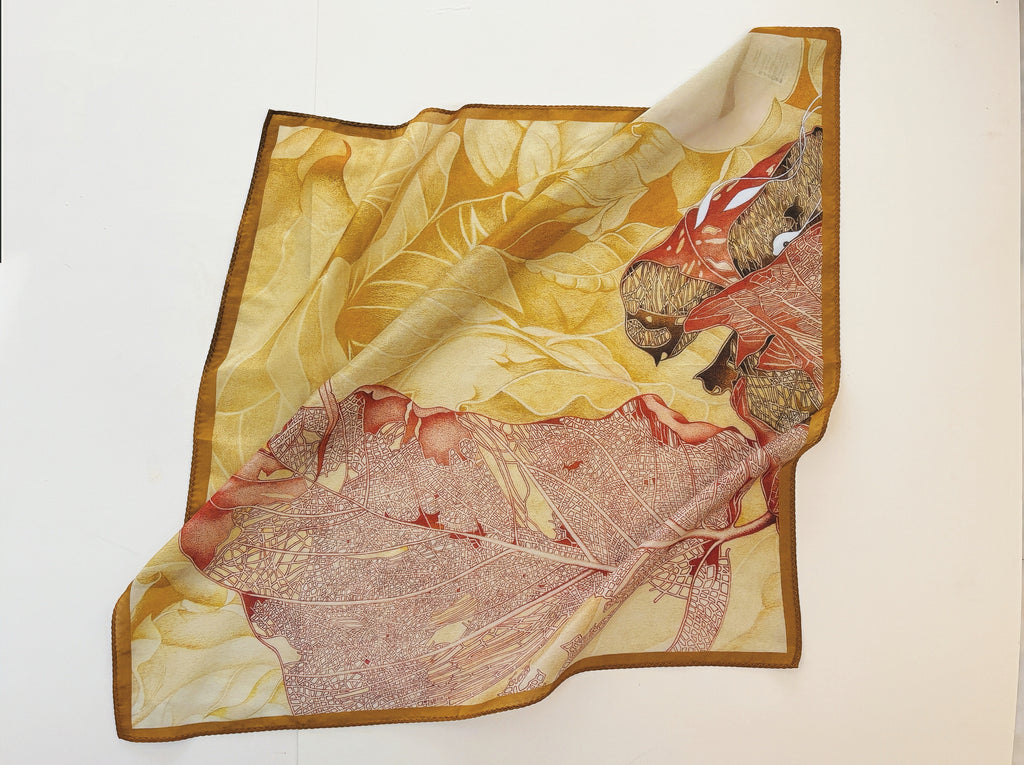 One Leaf One Bodhi Illustrated Silk-Cotton Scarf (Small) | Silk-Cotton Blend