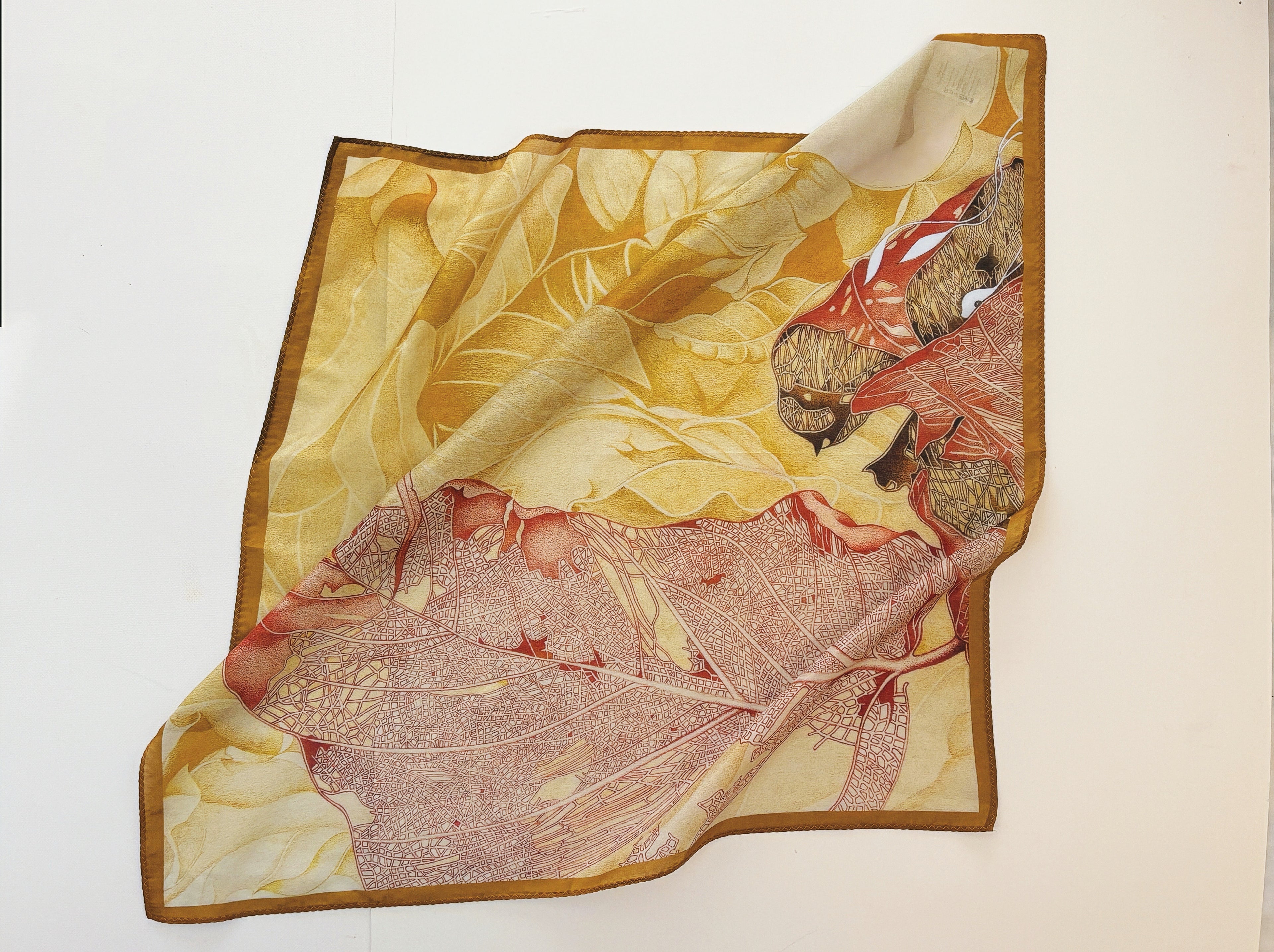 One Leaf One Bodhi Illustrated Silk-Cotton Scarf (Small) | Silk-Cotton Blend