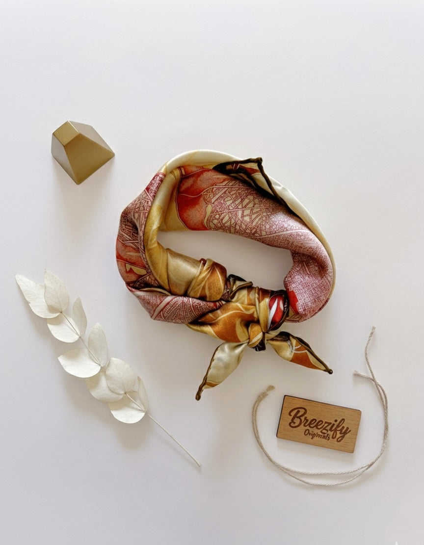 One Leaf One Bodhi Illustrated Silk Scarf (Medium) | 100% Mulberry Silk